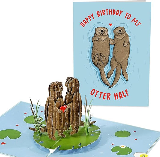CENTRAL 23 3D Birthday Card For Wife - Happy Birthday My Otter Half - Pop Up Birthday Cards For Men Women - Sweet Pop Up Card For Husband Boyfriend Girlfriend Partner - Comes with Stickers