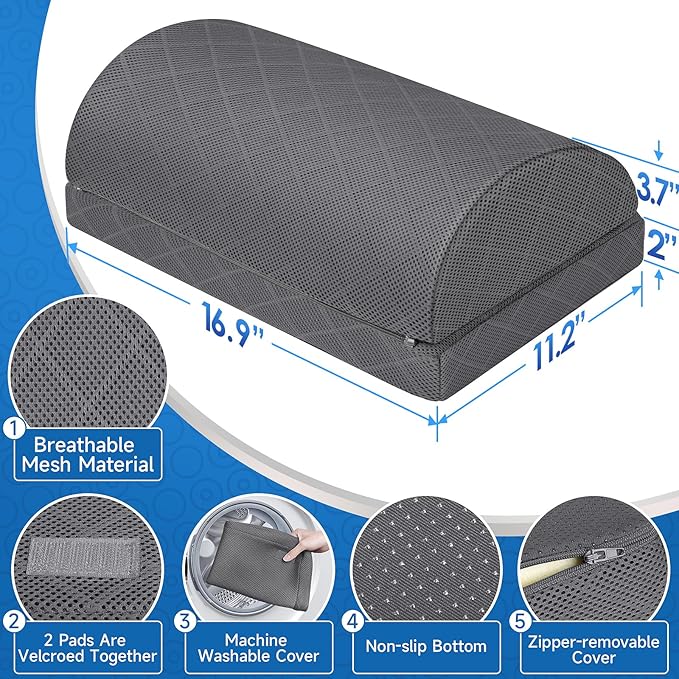 Foot Rest for Under Desk at Work Adjustable Foam for Office and Home, Office Desk Accessories,Comfortable Footrest with 2 Adjustable Heights,Back & Hip Pain Relief (Gray-16.9 in)