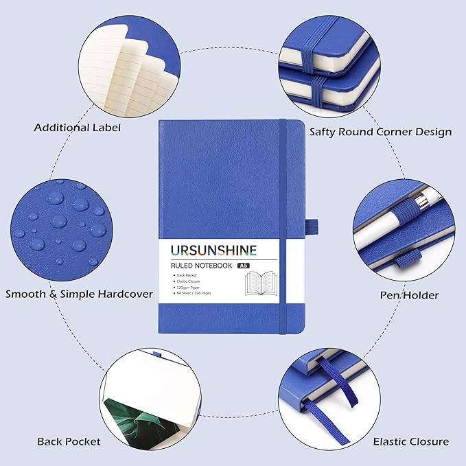 Ruled Notebook/Journal - Classic Lined Journal/Notebook, 5.3'' x 8.26'', Hardcover with Thick Paper, Banded + Pen Holder +Inner Pocket - Violet