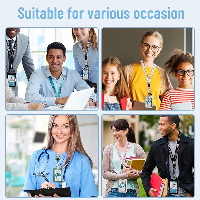 Lanyards for Id Badges, Cute Badge Holder with Retractable Badge Reel Clip, Dinosaur Work Card Name Tag Keychain Lanyard Vertical ID Card Protector for Women Nurse Doctor Teacher Student