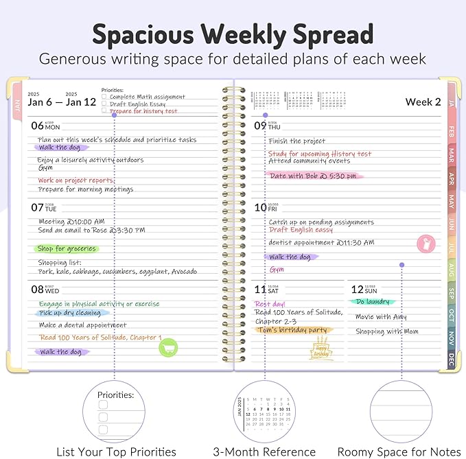Forvencer Daily Planner 2025-2026, 18 Month Academic Planner, 8.5" x 11", Weekly and Monthly Planner, Jan 2025 - Jun 2026, Hardcover Day Planner, Spiral Agenda Book with Colorful Tabs, Office Home School Supplies, A4, Sky Blue