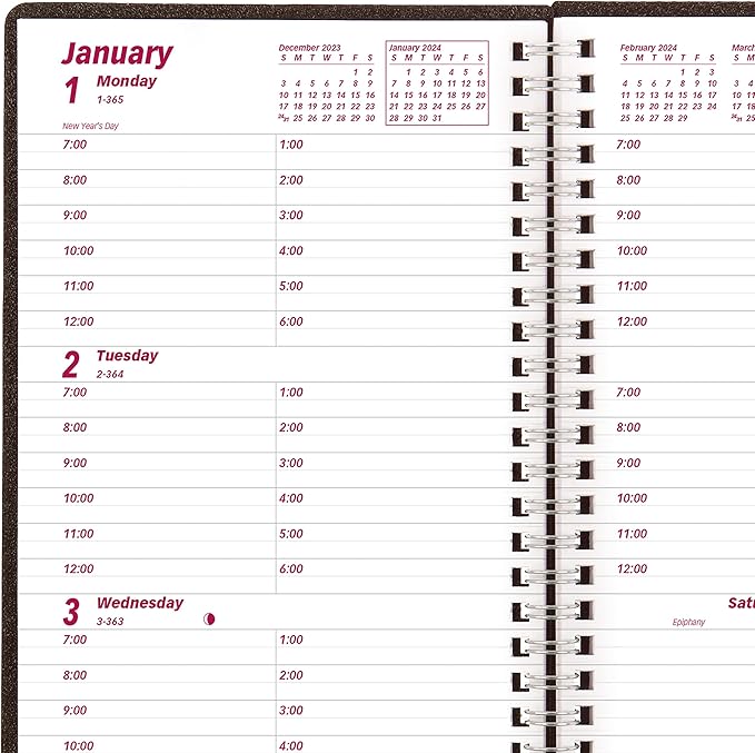 Brownline 2024 Essential Weekly/Monthly Planner, 12 Months, January to December, Twin-Wire Binding, 8.5" x 6.75", Black (CB850.BLK-24)