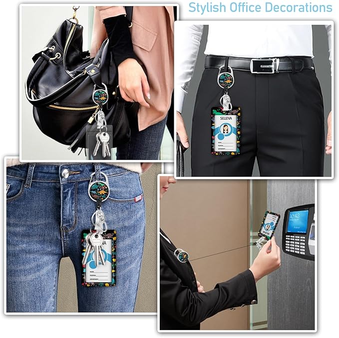 Lanyards for Id Badges, Cute Badge Holder with Retractable Badge Reel Clip, Dinosaur Work Card Name Tag Keychain Lanyard Vertical ID Card Protector for Women Nurse Doctor Teacher Student