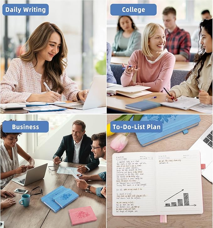 Lined Journal Notebook 365 Pages, A5 Leather Journals for Writing Women & Men, Hardcover Notebook with 100GSM Thick Paper, Daily Journal Notebook for Travel, Work, School, Note Taking, College Ruled