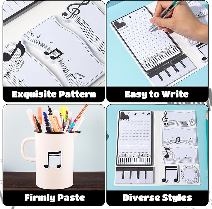 B1ykin Sticky Notes Set - Cartoon Theme Cute Self-Stick Notes Pad Teacher Appreciation Gifts, Self-Adhesive Writing Memo Pages Sticky to Do Notepad for Kids Employee School Office (Music is Life)