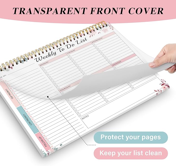 Weekly To Do List Notepad with 52 Undated Sheets(8.5"×11")- Undated Weekly Desk Planner for Women & Man, School/Office Supplies - Whispering Petal