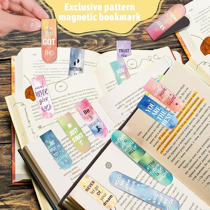 Magnetic Bookmarks, Kaluofan 15PCS Inspirational Bookmarks, Bookmarks for Women, Bookmarks for Kids, Double Sided Magnet Book Markers Page Clip for Students Teachers Reading Supplies