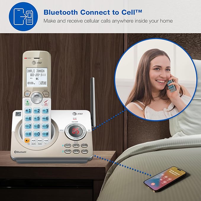 AT&T DL72319 DECT 6.0 3-Handset Cordless Phone for Home with Connect to Cell, Call Blocking, 1.8" Backlit Screen, Big Buttons, intercom, and Unsurpassed Range