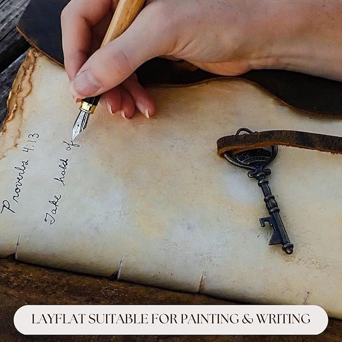 LEATHER VILLAGE Vintage Leather Journal – 200 Handmade Vintage Deckle Edge Paper – Leather bound Journal For Women Men – Vintage Key Closure - Book of Shadows - Turquoise - 13X8 inches