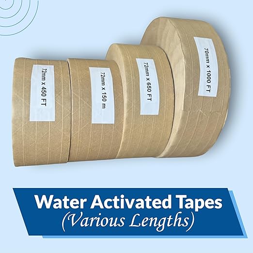 3'' x 450 Feet Reinforced Water Activated Gummed Kraft Paper Tape, for Heavy Duty Secure Packing Shipping, Tamper Evident Gummed Tape, Brown - 10 Rolls