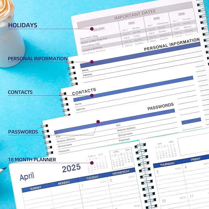 Cheneyboo 2024 Calendar Planner: July 2024-December 2025 Calendar Planner 2024-2025, 7.5"x10.2" Larger Size Planner with Double Inner Pocket, 18 Month Calendar Planner, Green