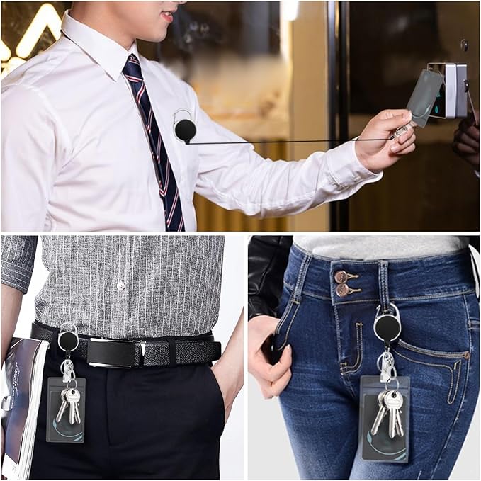 Giancomics Black ID Badge Holder with Lanyard, Lanyards for ID Badges with Badge Reel Retractable Heavy Duty, Lanyard with ID Holder Keychain Clip ID Card Holder for Teacher Women Men Work Office