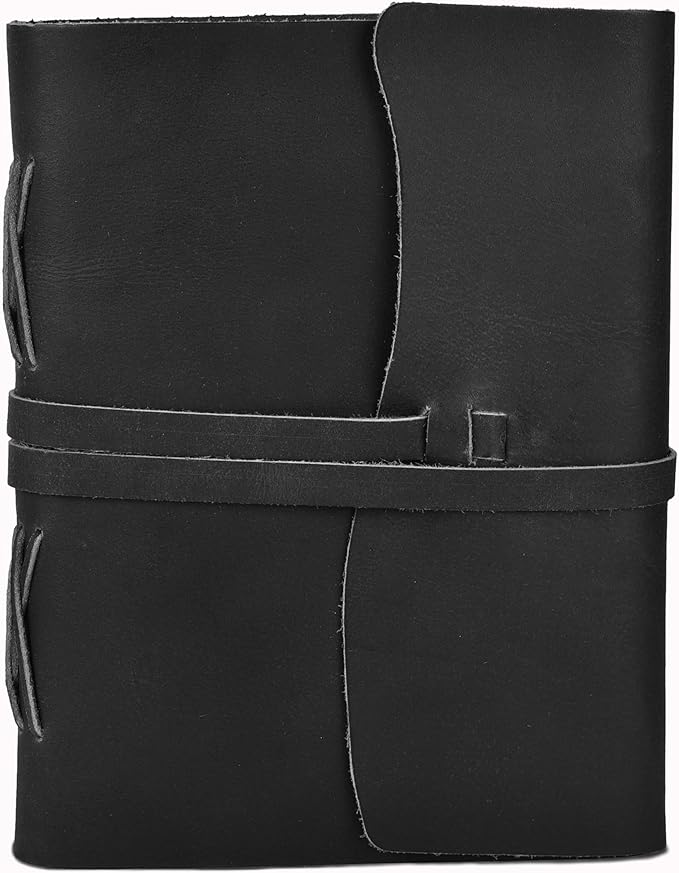 LEATHER VILLAGE Leather Bound Journal - Black, 8"X6", 220 Pages - Vintage Blank Paper Diary for Writing, Drawing, Sketchbook, and Travel Notebook - Ideal for Women and Men