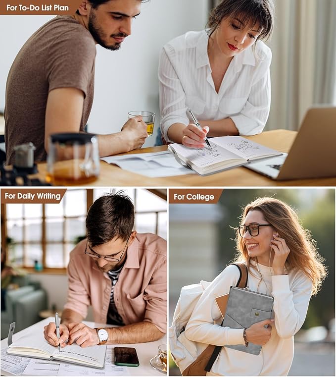 Grey A5 Lined Leather Journal Notebook for Men Women,5.9" X 8.4" Personalized Hardcover Journal with Pen,200 Pages 100 Gsm Thick Ruled Paper Daily Diary for Travel,Business,Work,Writing