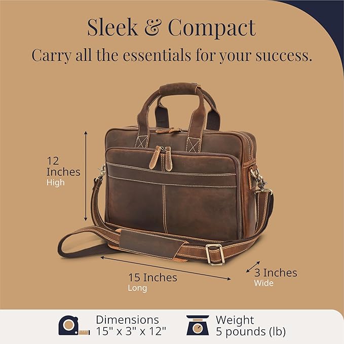 Luxorro Full-Grain Leather Briefcases for Men, Leather Laptop Briefcase For Men, Leather Bag, Leather Computer Bag For Men