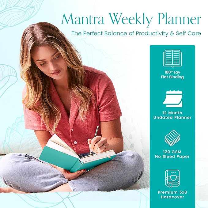2025 Planner, Daily Journal & Gratitude Journal All-In-One with To Do List, Self Care Prompts & Habit Tracker - 5.8 x 8.3 - Teal