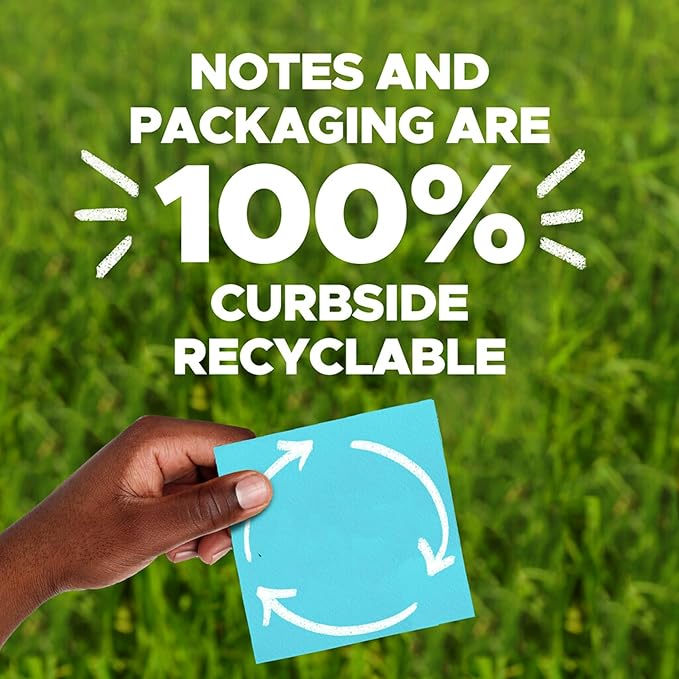 Post-it Super Sticky 100% Recycled Pop-up Notes, 3 in. x 3 in., 70 Sheets, 6 Pads, Wanderlust Collection, School Supplies and Office Products