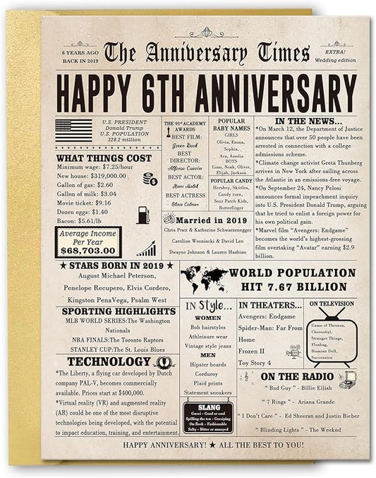 Jumbo 6th Anniversary Card for Him Her, Vintage 6 Years Wedding Anniversary Card Gifts for Husband Wife, Funny Iron Anniversary Pun Card for Women Men