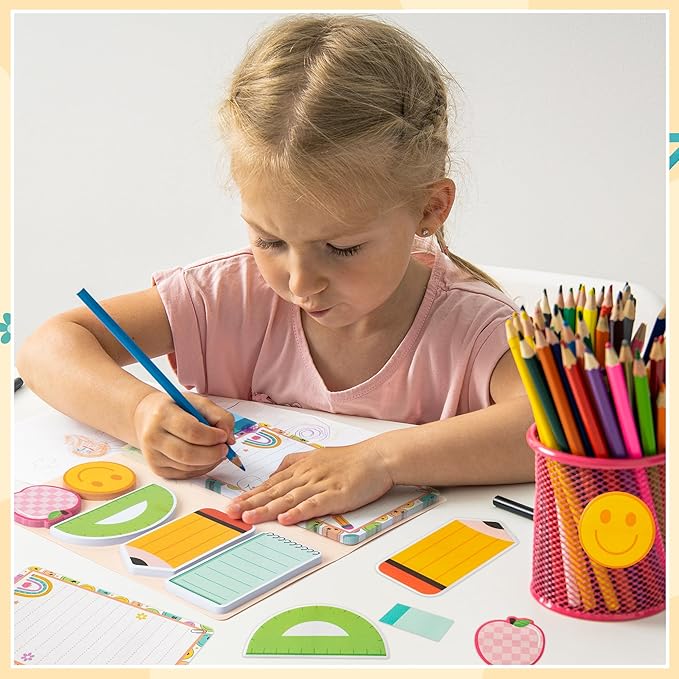 B1ykin Sticky Notes Set - Cartoon Theme Cute Self-Stick Notes Pad Teacher Appreciation Gifts, Self-Adhesive Writing Memo Pages Sticky to Do Notepad for Kids Employee School Office (Retro Teacher)