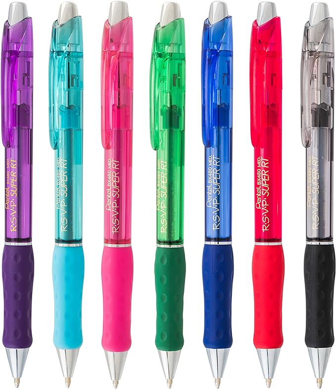Pentel RSVP Super RT Ballpoint Pen, (1.0mm) Medium Line, Black Ink, 3-Pk - BX480BP3A