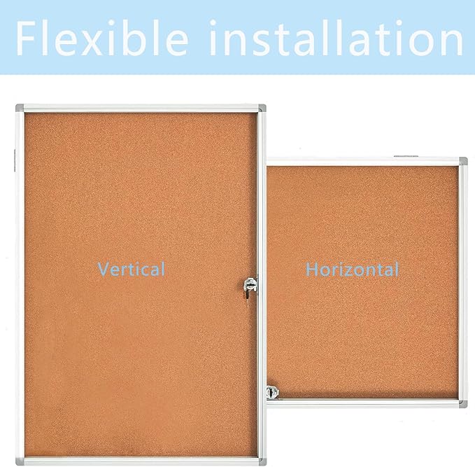 Lockable Ctosree Enclosed Bulletin Board - Waterproof Cork Notice Board with Aluminum Frame and Mounting Screws. Ideal for School Classes、 Offices, Wall Mounted (36x24, Natural Color)