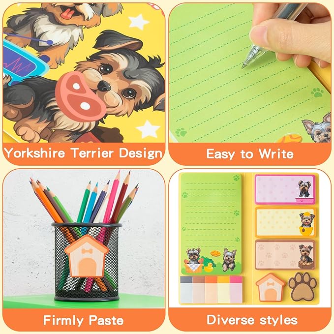 B1ykin Sticky Notes Set - Cartoon Theme Cute Self-Stick Notes Pad Teacher Appreciation Gifts, Self-Adhesive Writing Memo Pages Sticky to Do Notepad for Kids Employee School Office (Yorkshire Terrier)