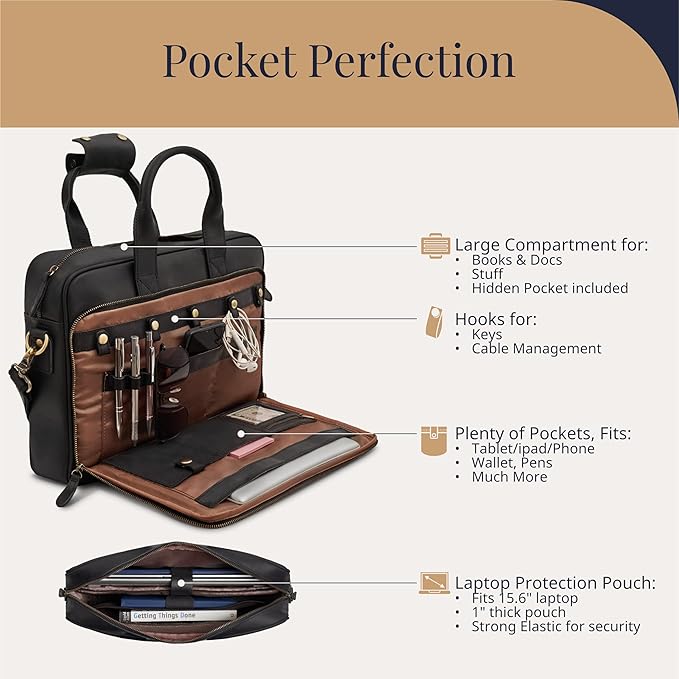 Luxorro Full-Grain Leather Briefcases for Men, Leather Laptop Briefcase For Men, Leather Bag, Leather Computer Bag For Men
