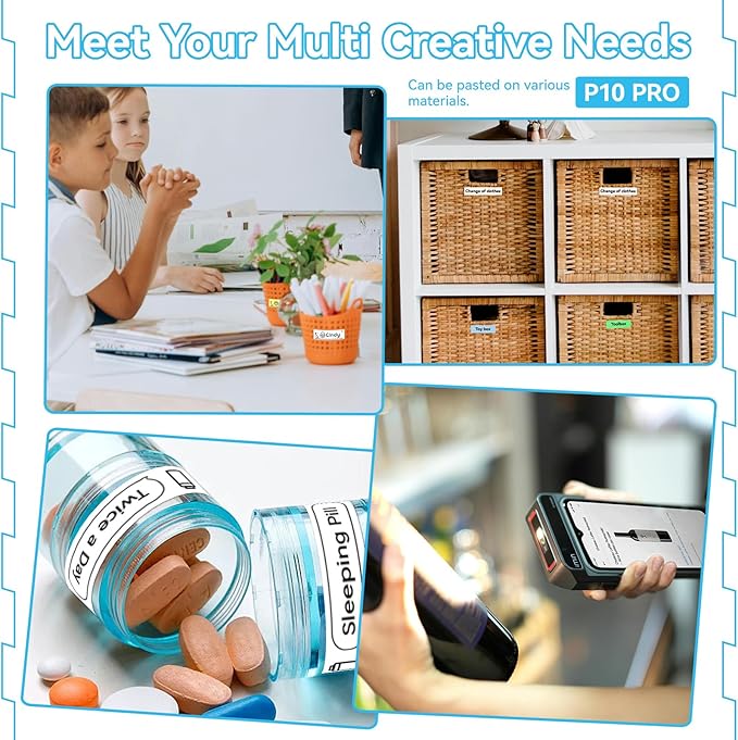 Portable Label Maker Machine P10Pro - Wireless Bluetooth Label Printer with Tape Included, Multiple Templates, Easy to Use for Office and Home Organization, USB Rechargeable(White)