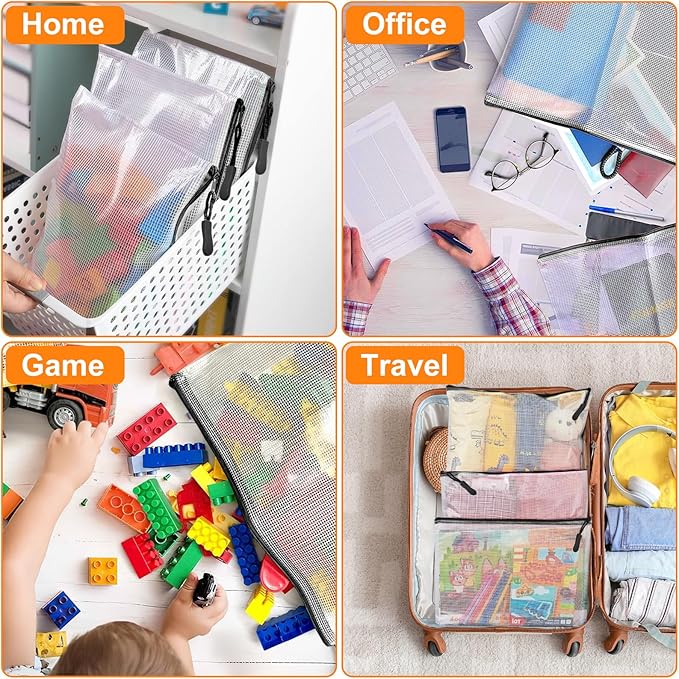 24 Pack A4 Mesh Zipper Pouch Bags, Storage Bags, File Bags for Classroom Organization, Zipper Pouches of Office Supplies, Puzzles, Board Game Storage(Black)