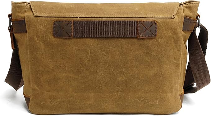 Men's Canvas Leather Messenger Bag Shoulder Crossbody Laptop Bag Satchel 14 Inch (M49_Dark Gray)