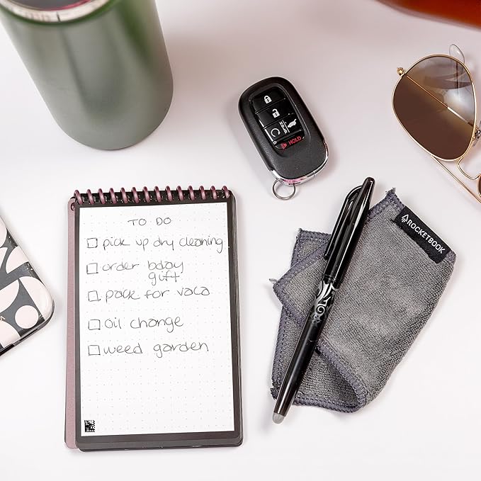 Rocketbook Mini Reusable Smart Notepad, Pocket Size Notebook 3.5x5.5, Pink - Dotted Pages, App-Connected, Erasable, Ideal for On-The-Go List Taking & Quick Notes Anywhere