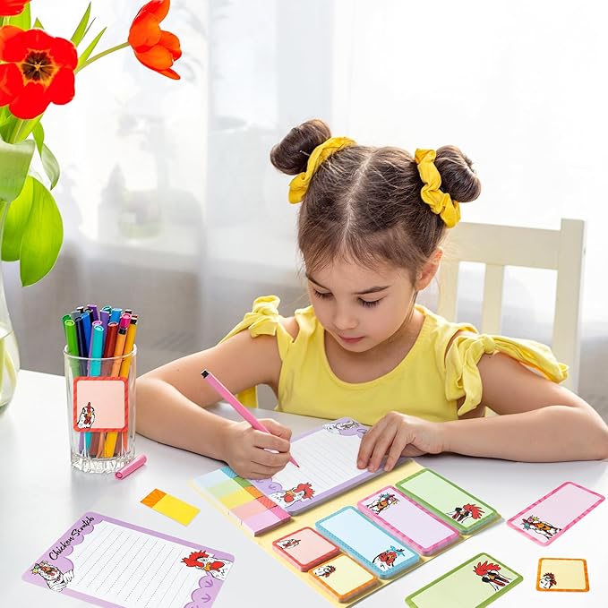 B1ykin Sticky Notes Set - Cartoon Theme Cute Self-Stick Notes Pad Teacher Appreciation Gifts, Self-Adhesive Writing Memo Pages Sticky to Do Notepad for Kids Employee School Office (Funny Chicken)