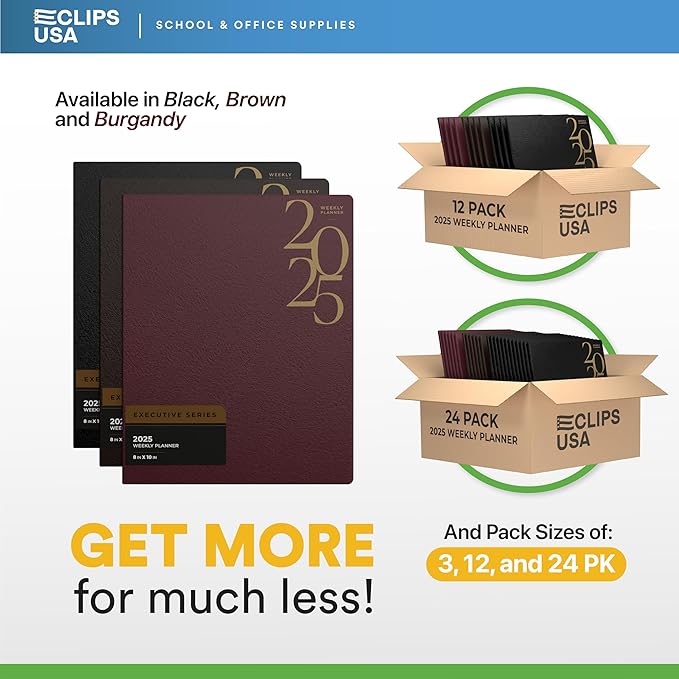 Weekly Planner 2025, Planner, 2025 Weekly Planner, 2025 Planner Weekly And Monthly, 8” x 10”, Weekly Pages, 6 Black 3 Brown 3 Burgundy, (12 Pack, 8 X 10)