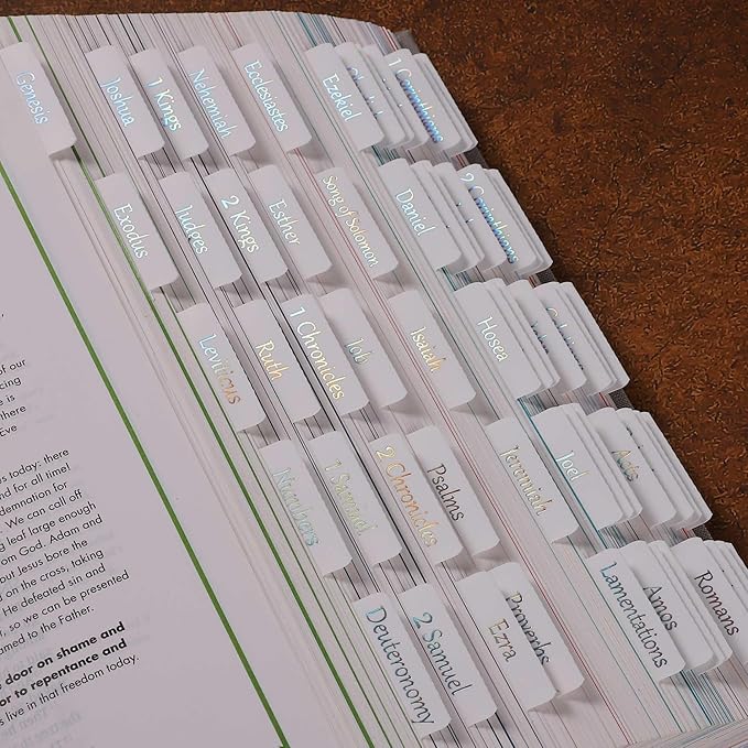 Thinkor Reposition Laminated Holographic Bible Tabs, Large Print Stickers, Easy to Read and Apply Bible Tabs for Women and Man(Holographic White)
