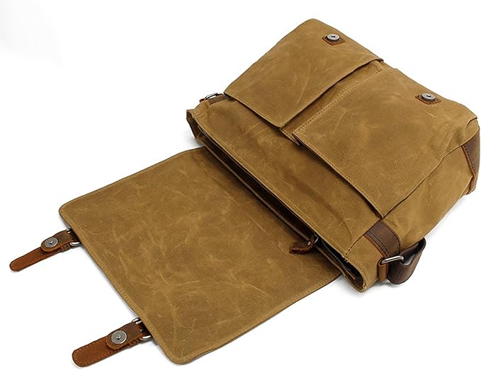 Men's Canvas Leather Messenger Bag Shoulder Crossbody Laptop Bag Satchel 14 Inch (M49_Dark Gray)