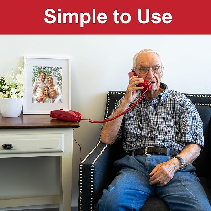 iSoHo Phones - Hearing Device-Friendly Phone – Gentle on Aching Hands, Easy-to-Press Buttons, Wall-Mountable, Custom Ringtone/Volume, Adjustable Ringer & Call Waiting with Lighted Keypad, Crimson Red