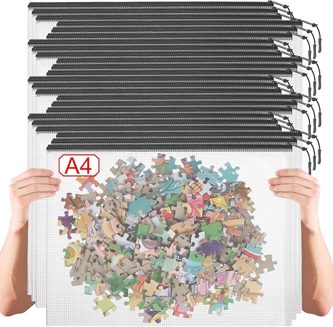 24 Pack A4 Mesh Zipper Pouch Bags, Storage Bags, File Bags for Classroom Organization, Zipper Pouches of Office Supplies, Puzzles, Board Game Storage(Black)