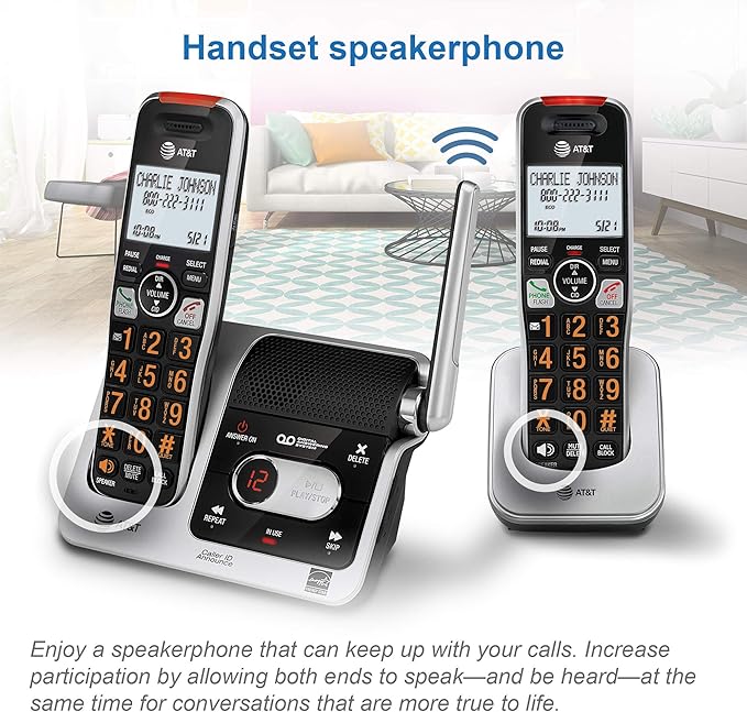AT&T BL102-3 DECT 6.0 3-Handset Cordless Phone for Home with Answering Machine, Call Blocking, Caller ID Announcer, Audio Assist, Intercom, and Unsurpassed Range, Silver/Black