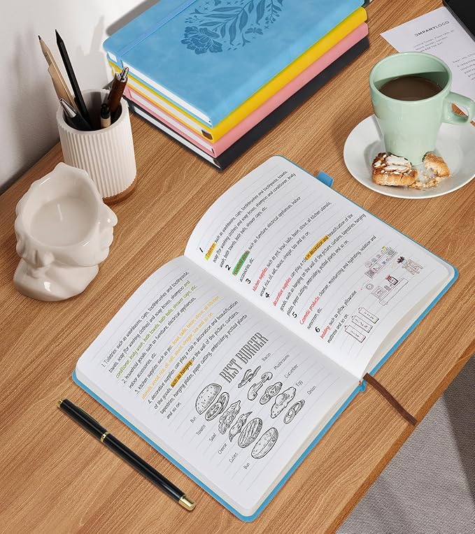 Lined Journal Notebook for Men Women, A5 Leather Journals for Writing, Blue 200 Pages College Ruled Journal Notebook, Travel Daily Journal Notebook for Work School, Note Taking 5.75'' X 8.38''