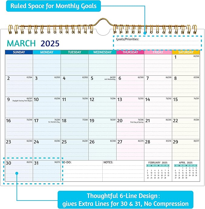 Wall Calendar 2025-2026 – 2 Year Calendar 2025-2026, 11 x 8.5 In, Jan 2025 - Dec 2026, 2025 Calendar 24 Months, Small Monthly Calendar 2025, with Ruled Blocks, Thick Paper, Holidays, To-dos & Notes
