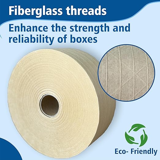 3'' x 450 Feet Reinforced Water Activated Gummed Kraft Paper Tape, for Heavy Duty Secure Packing Shipping, Tamper Evident Gummed Tape, Brown - 10 Rolls