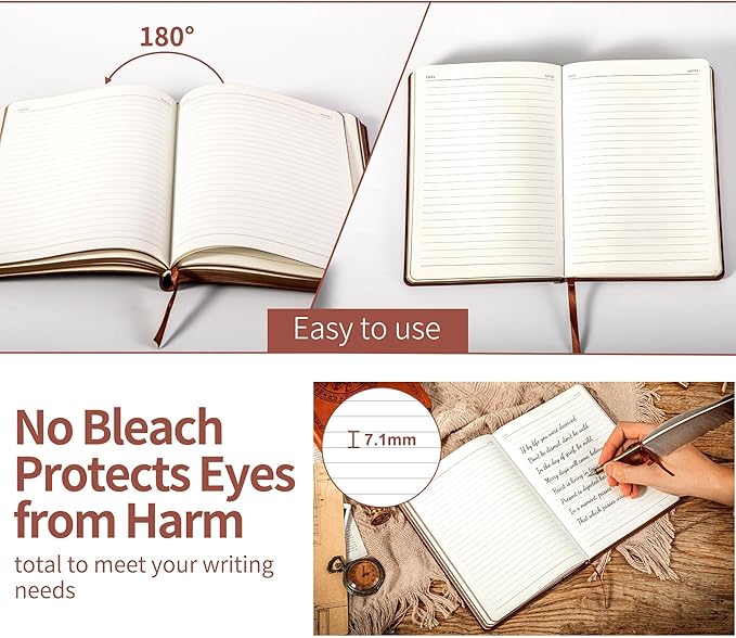 CAGIE Leather Vintage Journal for Men Soft Cover Lined Pages Notebook 180 Lay Flat for Writing Travel Diary, 5.7'' x 8.3'', Brown