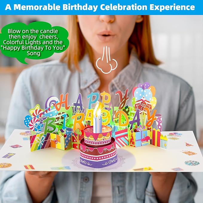 Gumry 49TH Musical Birthday PopUp Card, Blowable Colorful Light Candle 3D Cards with Song, Applause Cheers Sound, Greeting Cards Birthday Gifts Decorations for Women Men Turning 49 Years Old