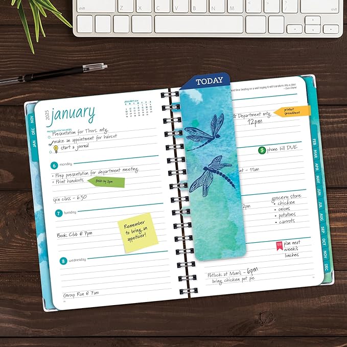 HARDCOVER 2025 Planner, 5.5"x8": 14 Months (November 2024 - December 2025), Daily Weekly Monthly Planner, Yearly Agenda, Bookmark, Pocket Folder and Sticky Note Set (Dragonflies)