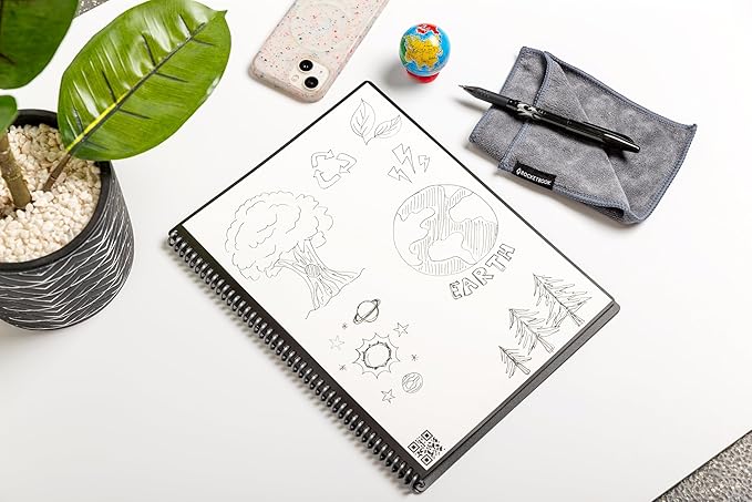 Rocketbook Core Reusable Spiral Notebook, Letter Size 8.5x11, Gray - Lined Pages, App-Connected, Erasable, Durable Cover, Ideal for School, Work, and Creative Projects