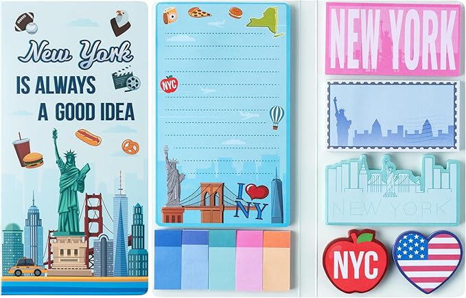 B1ykin Sticky Notes Set - Cartoon Theme Cute Self-Stick Notes Pad Teacher Appreciation Gifts, Self-Adhesive Writing Memo Pages Sticky to Do Notepad for Kids Employee School Office (New York City)