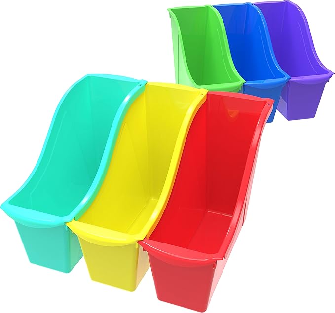 Storex 70113U06C Small Book Bin, 11.75 x 4.5 x 8.5 Inches, Assorted Colors, Color Assortment WILL Vary, Case of 6, Multicolor, Classroom Assortment