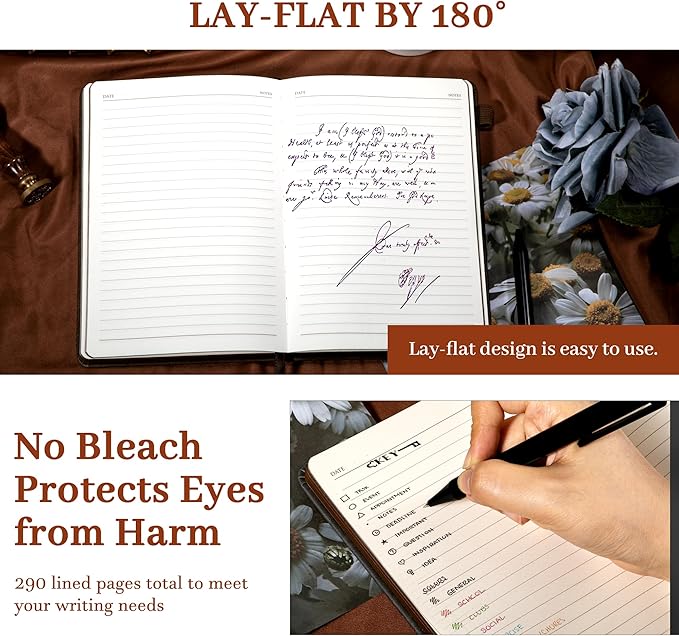 CAGIE Leather Journal for Men Hardcover Journals for Writing with Pen, 290 Pages Lined Mens Journal for Work Black Vintage Journal Notebook, 6.1" x 8.5"