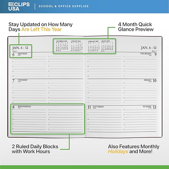 Weekly Planner 2025, Planner, 2025 Weekly Planner, 2025 Planner Weekly And Monthly, 8” x 10”, Weekly Pages, 6 Black 3 Brown 3 Burgundy, (12 Pack, 8 X 10)