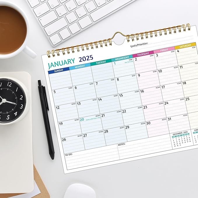 Wall Calendar 2025-2026 – 2 Year Calendar 2025-2026, 11 x 8.5 In, Jan 2025 - Dec 2026, 2025 Calendar 24 Months, Small Monthly Calendar 2025, with Ruled Blocks, Thick Paper, Holidays, To-dos & Notes